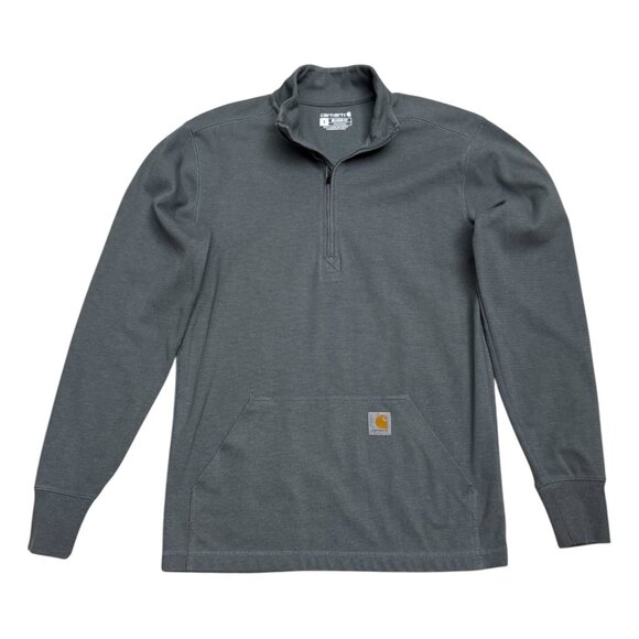 CARHARTT Relaxed Fit Quarter Zip Grey-Green Work Long Sleeve Sweater Mens Small - Picture 1 of 5